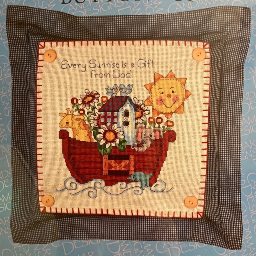 Vintage cross stitch kit, Noah’s Ark pillow cover, unopened